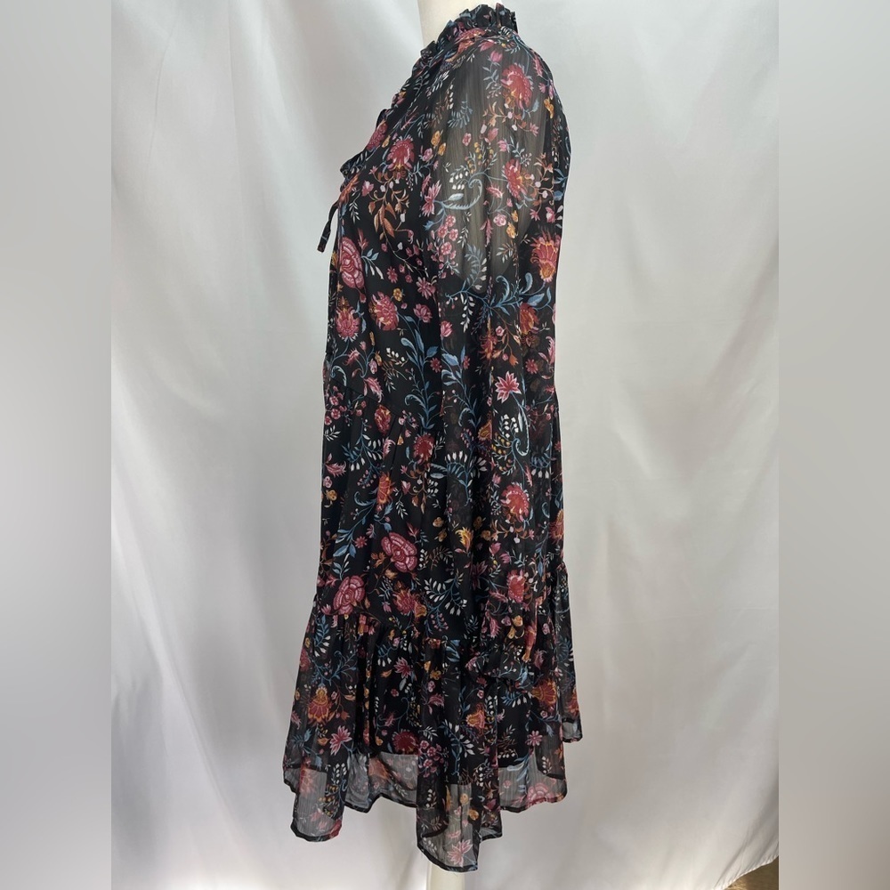 Harper 241 black and floral ruffled collar boho dress women’s size 6 - Picture 4 of 15